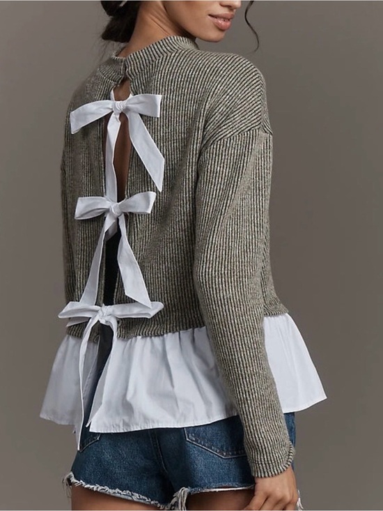 Anthropologie Sweaters - Maeve Anthropologie Long-Sleeve Bow-Back Twofer Peplum Top Olive - Large